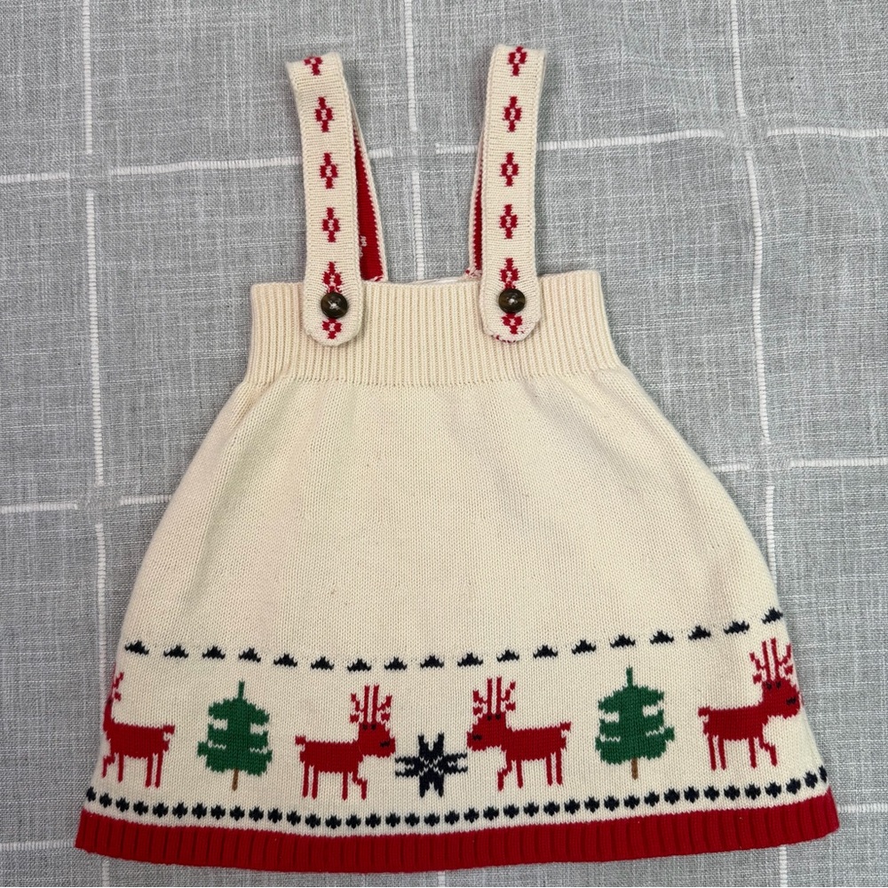 Hanna Andersson Dear Deer 12-18 Months Pinafore Overall Sweater Dress Christmas
